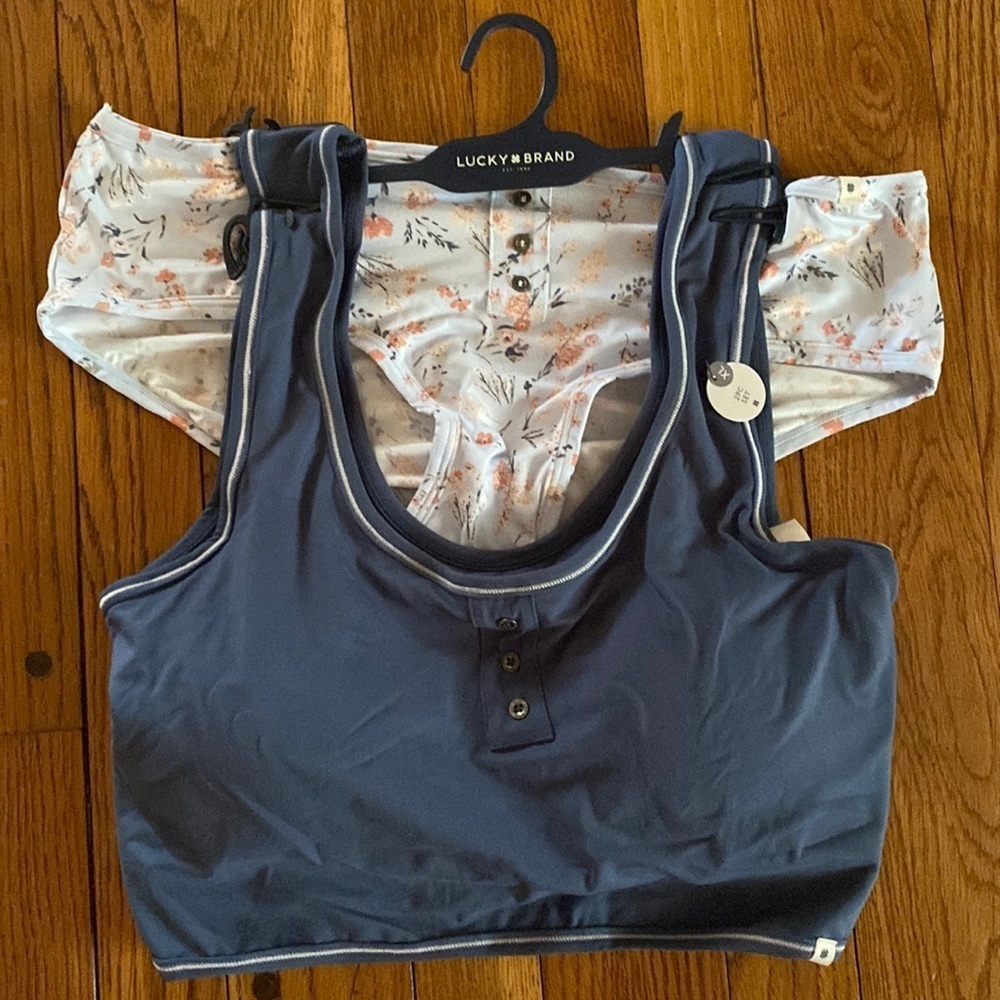 Lucky Brand blue and floral Henley style bra top and panties set